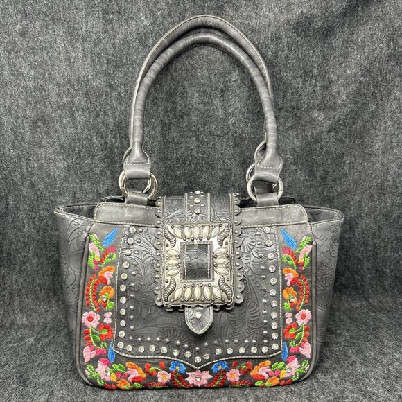 Montana West Handbags - Montana West Conceal Carry Handbag Leather Double Handle Embroidered Studded